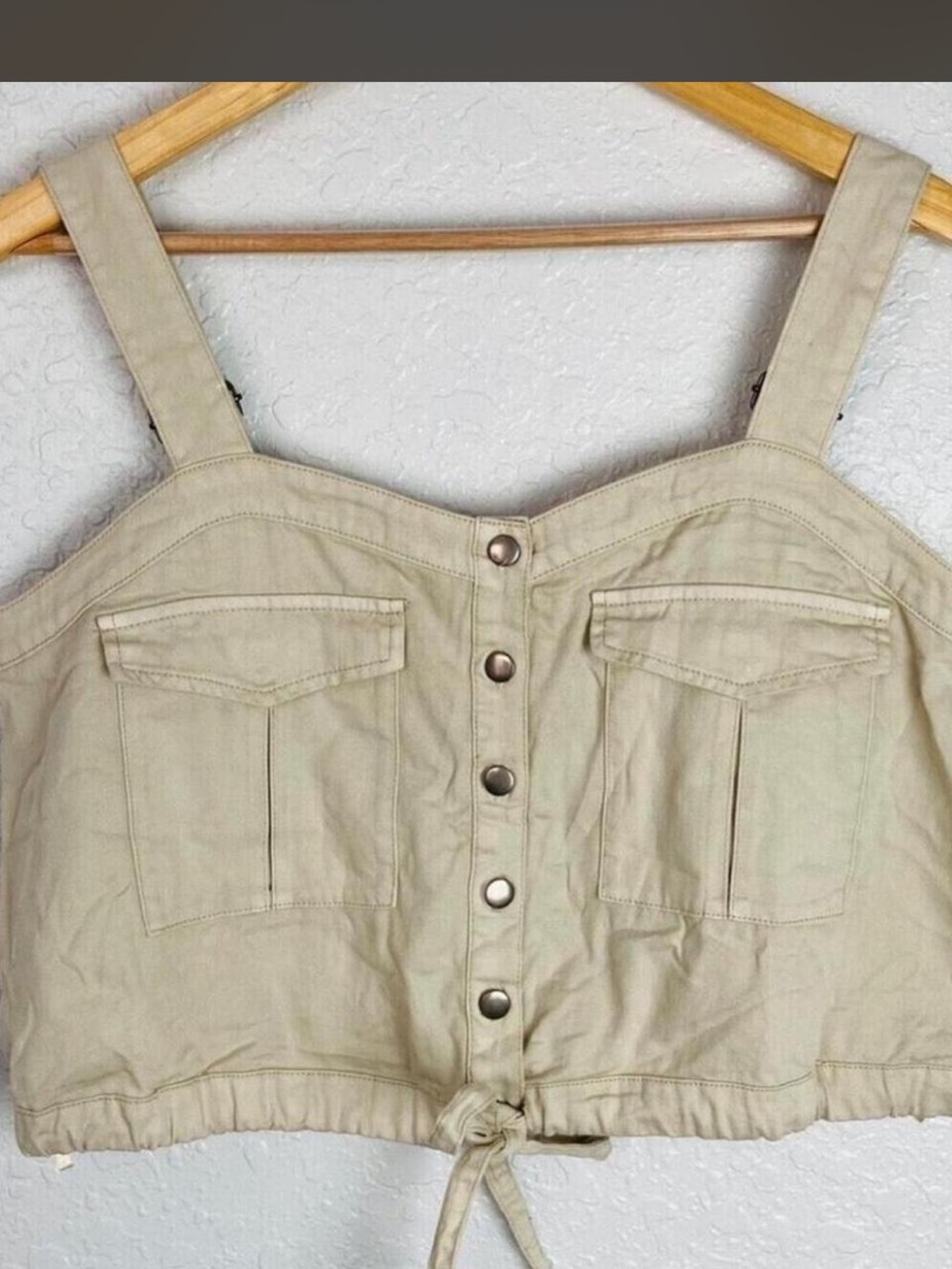 Free People Khaki Button-Front Drawstring Crop Camisole - Picture 6 of 7